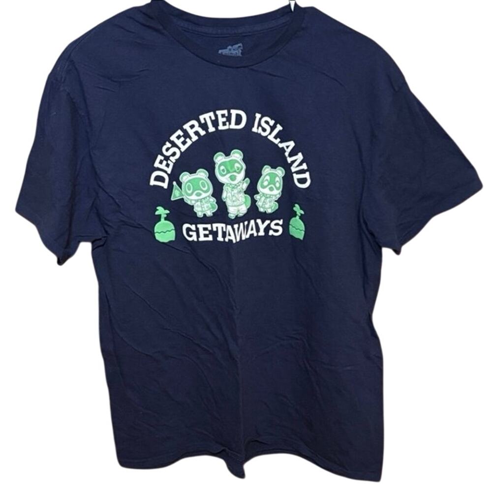 Animal Crossing Deserted Island Getaways Graphic T-Shirt XL Navy Blue